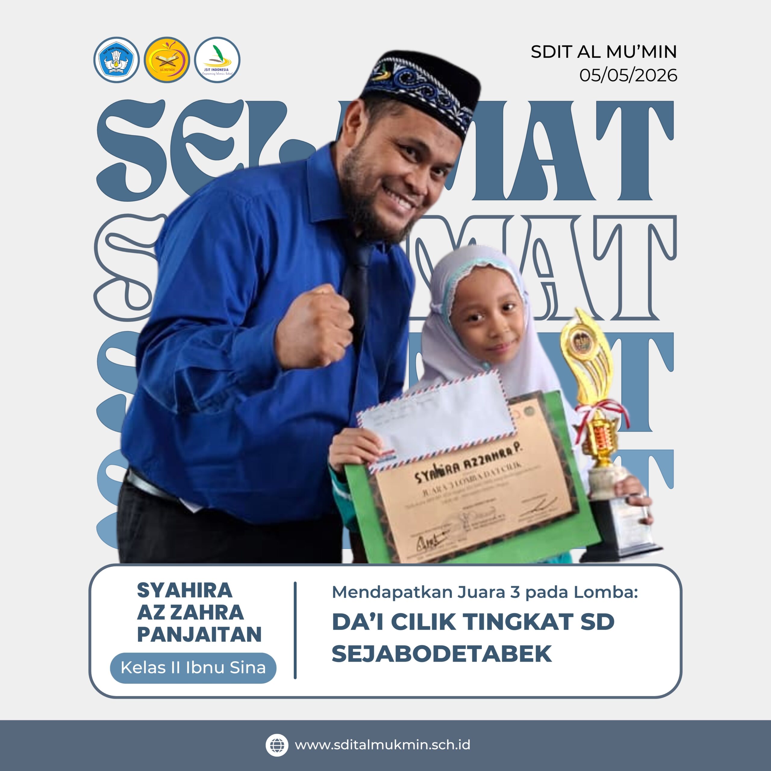 Alhamdulillah! Syahira Azzahra Panjaitan Ukir Prestasi sebagai Juara 3 Da’i Cilik Tingkat Sejabodetabek