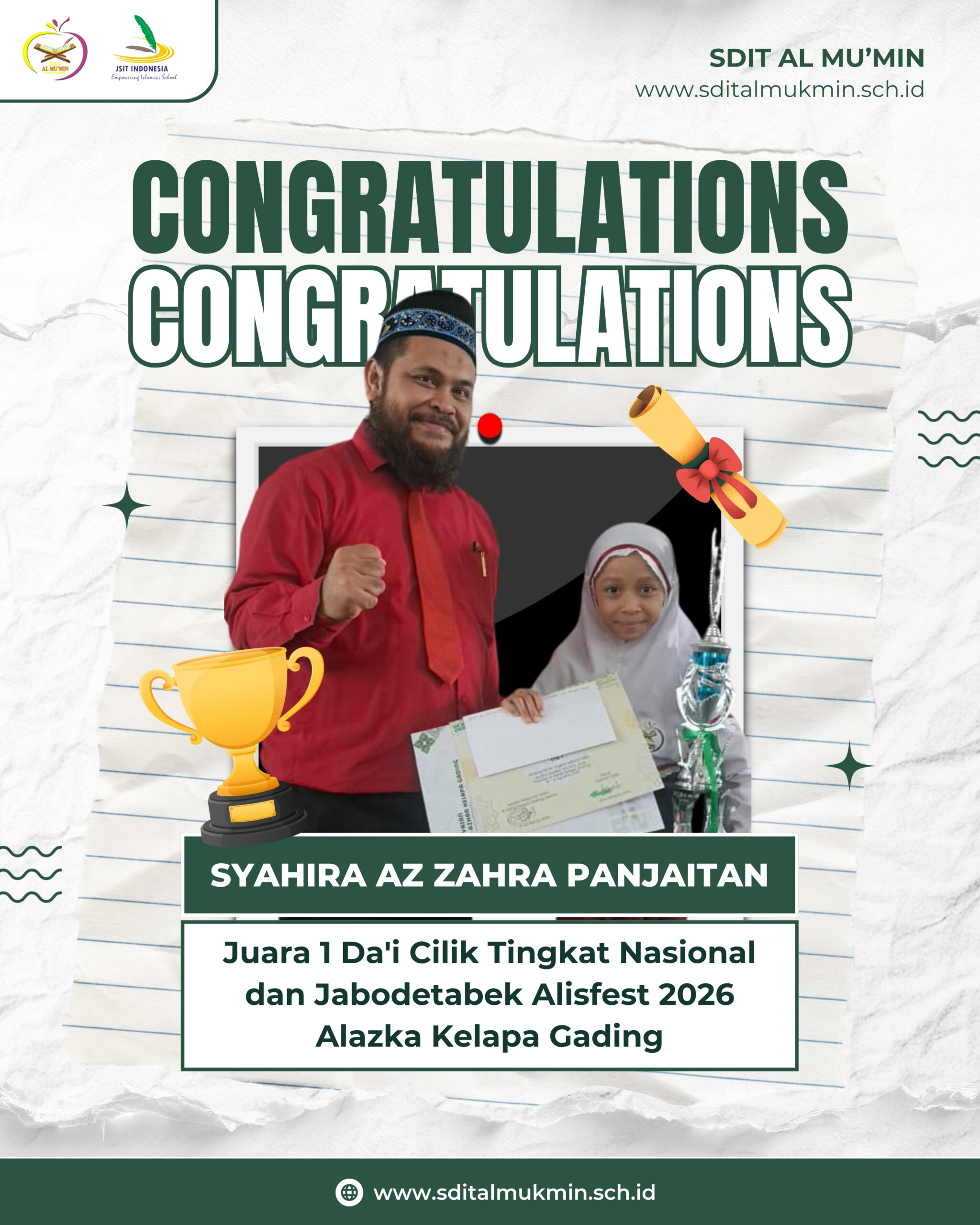Syahira Az Zahra Panjaitan Raih Juara 1 Da’i Cilik Tingkat Nasional